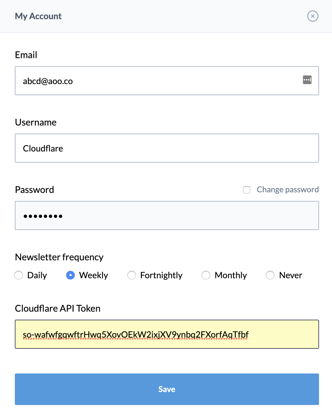 Adding Cloudflare API token for your Newsy account