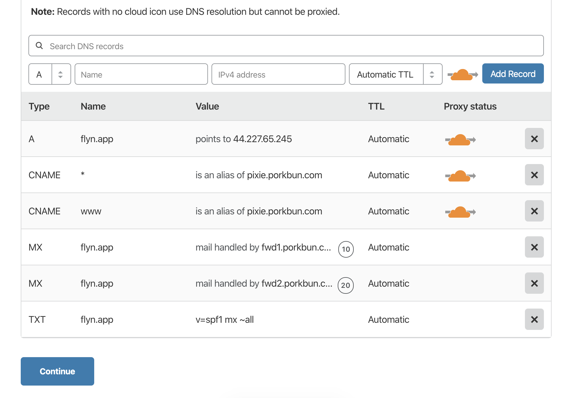 Cloudflare DNS settings for domain set up in Newsy